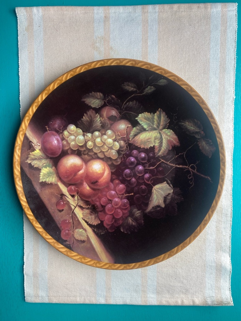 Holiday Harvest decorative Fruit Plate with Gold Rim